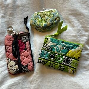 Vera Bradley Quilted Floral Coin Pouches and Keycard Holder - Green, Teal, Pink
